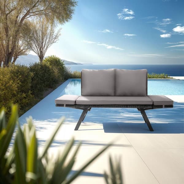 Loungesoffa i konstrotting Sintra med justerbara armstöd, 2i1 - ljusgrå/svart