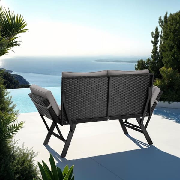 Loungesoffa i konstrotting Sintra med justerbara armstöd, 2i1 - ljusgrå/svart