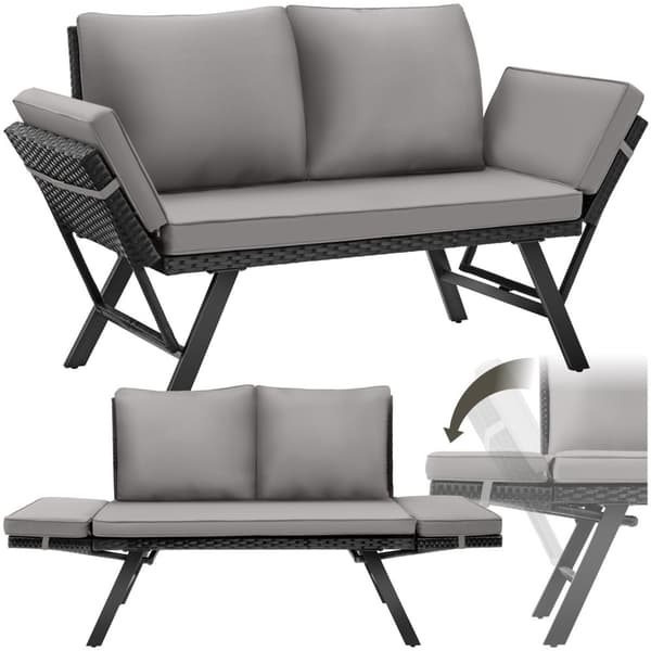 Loungesoffa i konstrotting Sintra med justerbara armstöd, 2i1 - ljusgrå/svart