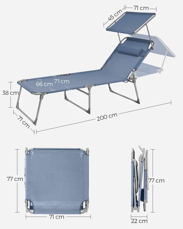 Lounger - 71 x 200 x 38 cm - blå