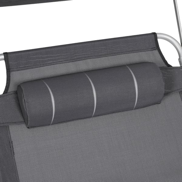 Solstola - extra stor solstol - 71 x 200 x 38 cm - med solskyddsmedel och nackstöd - grå