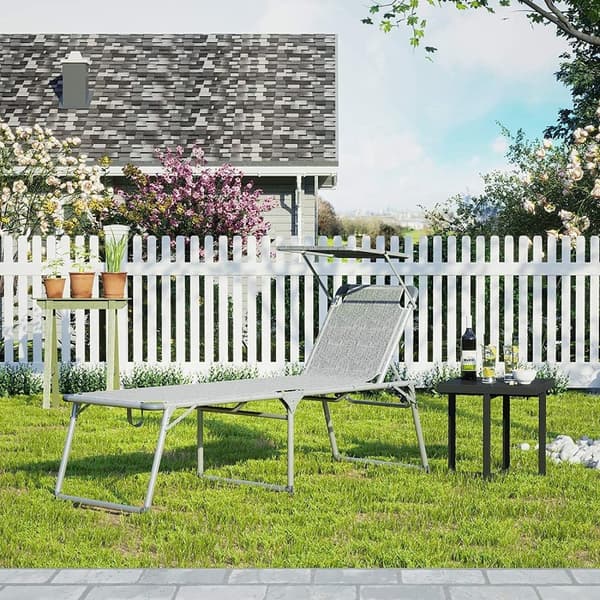 Sunny stol - vikbar solstol - 65 x 200 x 48 cm - max. 150 kg - grå