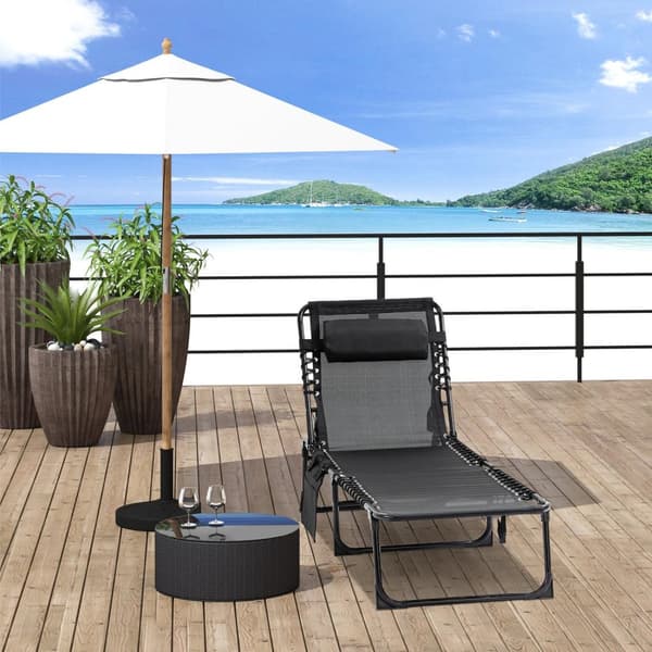 Rootz Chaise Longue Sun Lounger - Dollstol - Fällbar solstol med 5 -position justerbar ryggstöd - Stålram - 185 x 58 x 30 cm - Svart