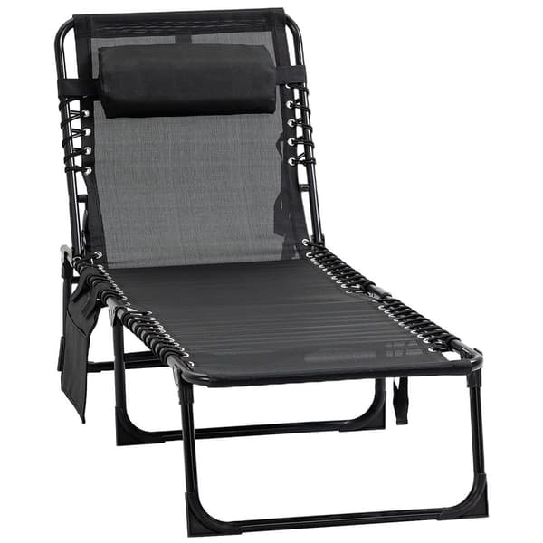 Rootz Chaise Longue Sun Lounger - Dollstol - Fällbar solstol med 5 -position justerbar ryggstöd - Stålram - 185 x 58 x 30 cm - Svart