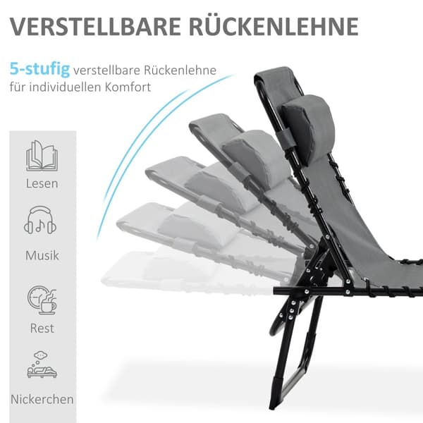 Rootz Patch Stol - Foldende liggestol - udendørs hvilestol - med nakkepude - 185 cm x 58 cm x 30 cm - Understøtter 120 kg - stålramme, mesh -dækning,