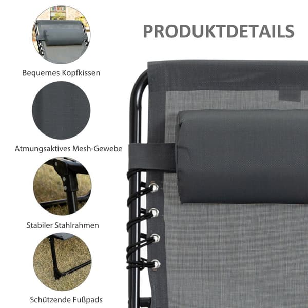 Rootz Patch Stol - Foldende liggestol - udendørs hvilestol - med nakkepude - 185 cm x 58 cm x 30 cm - Understøtter 120 kg - stålramme, mesh -dækning,