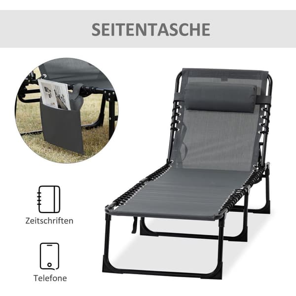 Rootz Patch Stol - Foldende liggestol - udendørs hvilestol - med nakkepude - 185 cm x 58 cm x 30 cm - Understøtter 120 kg - stålramme, mesh -dækning,