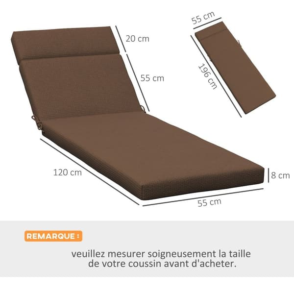 Rootz Set of 2 Sun Lounger Cushions - Sitsmadrass - Dollstolkuddar - Optimal komfort - 196L x 55W x 8h cm - Brown