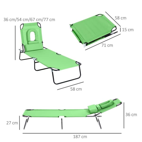 Rootz Sun Lounger Læsningsvindue - Liggende stol - Foldningsseng - Vandbestandig - Holdbar og bærbar - 187 cm x 58 cm x 36 cm