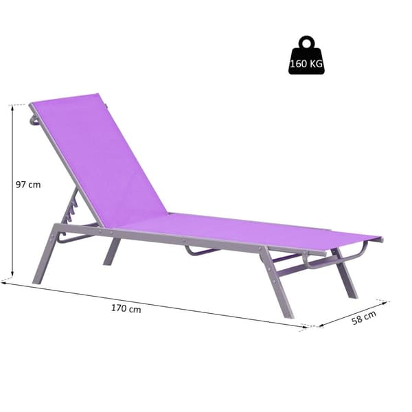 Rootz Sun Lounger -kannen tuoli - Nykyaikainen suunnittelu - Monitasoinen selkänoja - Metallikehys - 170 x 58 x 97 cm