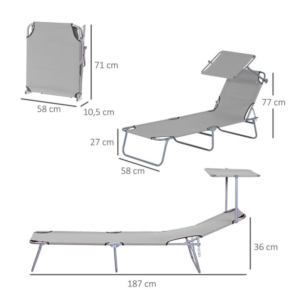 Rootz Sun Lounger - Garden Lounger - Wellness Lounger - Foldbar - Solbeskyttelse - 187 cm x 58 cm x 36 cm - Holdbart Oxford -stof