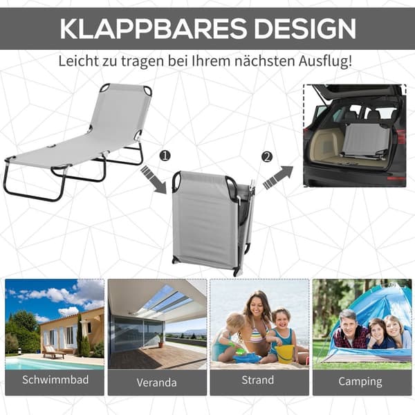 Rootz Sun Lounger - Garden Lounger - Wellness Lounger - Foldbar - Solbeskyttelse - 187 cm x 58 cm x 36 cm - Holdbart Oxford -stof