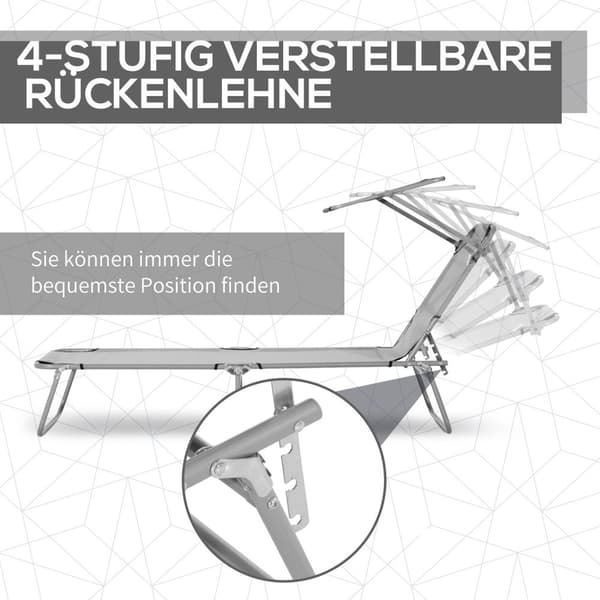 Rootz Sun Lounger - Garden Lounger - Wellness Lounger - Foldbar - Solbeskyttelse - 187 cm x 58 cm x 36 cm - Holdbart Oxford -stof