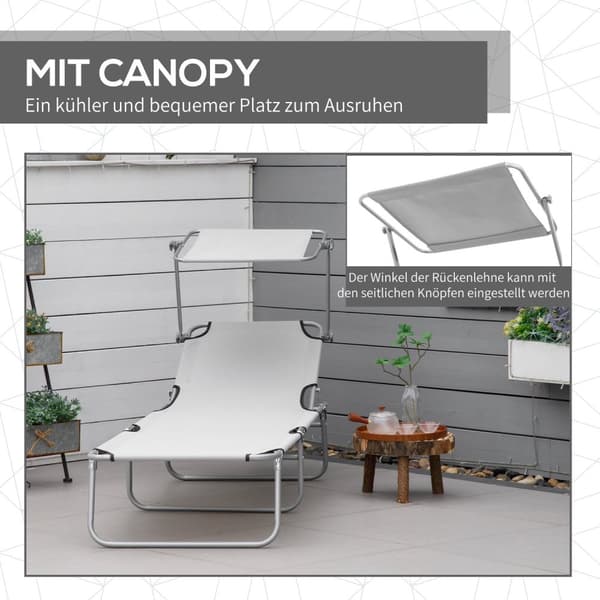 Rootz Sun Lounger - Garden Lounger - Wellness Lounger - Foldbar - Solbeskyttelse - 187 cm x 58 cm x 36 cm - Holdbart Oxford -stof