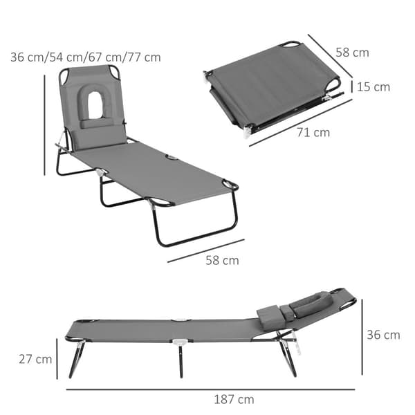 Rootz Sun Bed Folding Deck -tuoli - Reading -tuoli - Beach Lounger - 4 asemaa - 187L x 58W x 36H CM