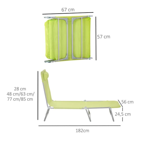 Rootz Sun Lounger - Garden Lounger - Foldbar Recliner - 5 -nivå justerbart ryggstöd - 182 cm x 56 cm x 28cm - avtagbar kudde ingår