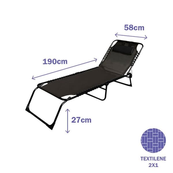 Svart hopfällbar solstol i aluminium |Trädgårdsstol för utomhusbruk 190 x 27 x 58 cm|fällbara solstolar utomhus - Marbueno
