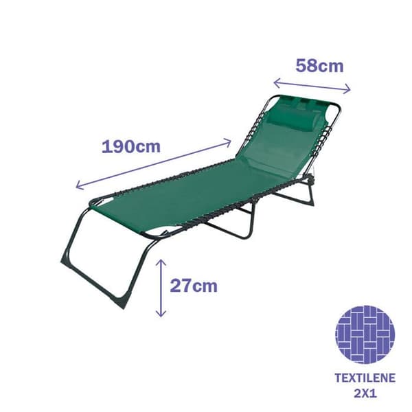 Green Folding Lounge Chair | Trädgårdsstol utomhus 190 x 27 x 58 cm | Utomhusfällbara fåtöljer - Marbueno