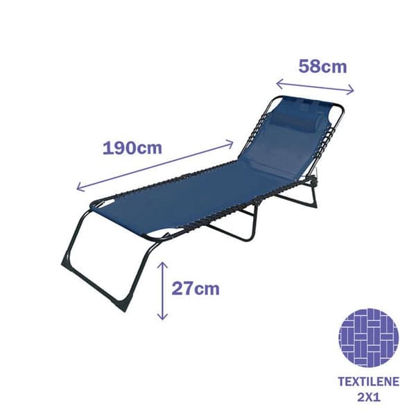 Fällbar loungestol Blå | Trädgårdsstol utomhus 190 x 27 x 58 cm | Utomhusfällbara fåtöljer - Marbueno