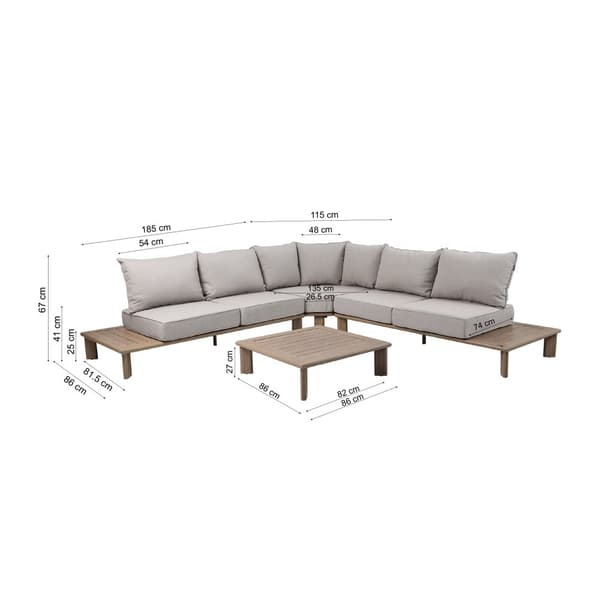 AXI Avery Loungesæt med sidebord i trælook/beige - Hjørnesæt med bord | Havemøbler i pulverlakeret aluminiumsstel | Havemøbler / Loungesæt til 5