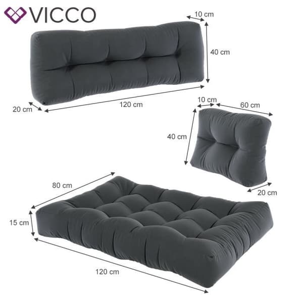 Vicco set med kuddar ryggstöd och sidokuddar antracit snöflinga