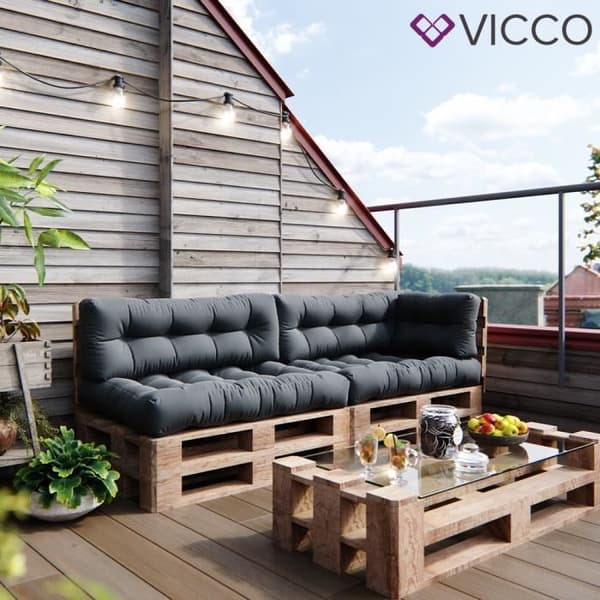 Vicco set med kuddar ryggstöd och sidokuddar antracit snöflinga