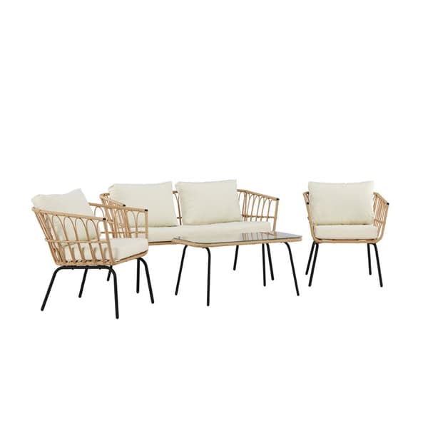 Ortigia loungesæt 1 sofa, 2 stole, 1 sofabord natur.