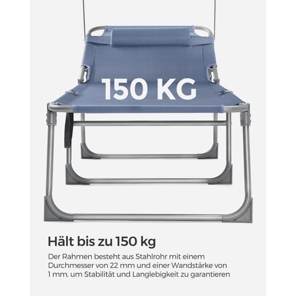 Solstol, SONGMICS, 193x53x29,5 cm, Sort, Blå.