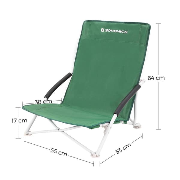 Strandstol, sammenklappelig campingstol, grøn, SONGMICS, 56x53x74 cm