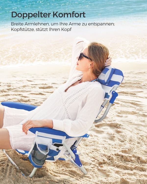 Strandstol, SONGMICS, 68x63x75 cm, Blå-Vit