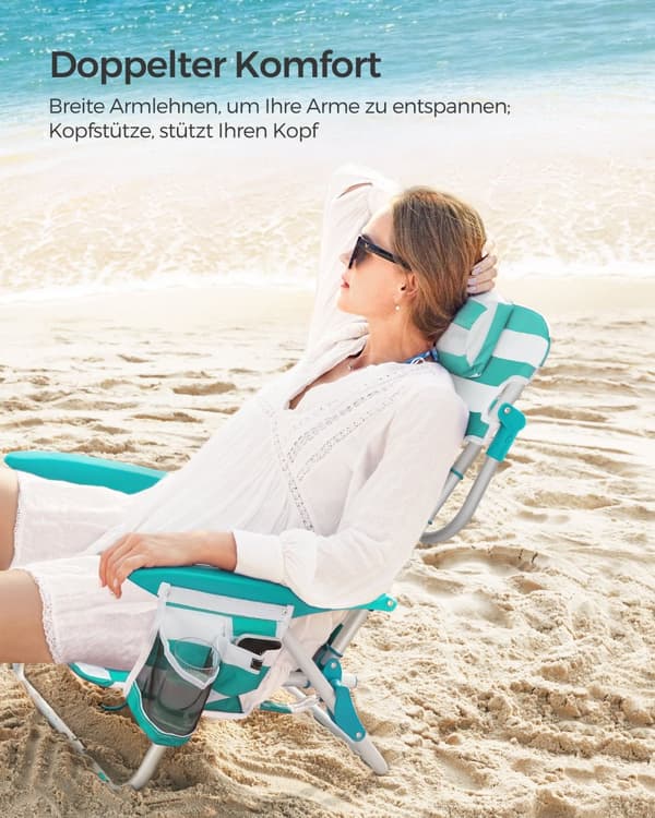 Strandstol, SONGMICS, 68x63x75 cm, Grön-Vit