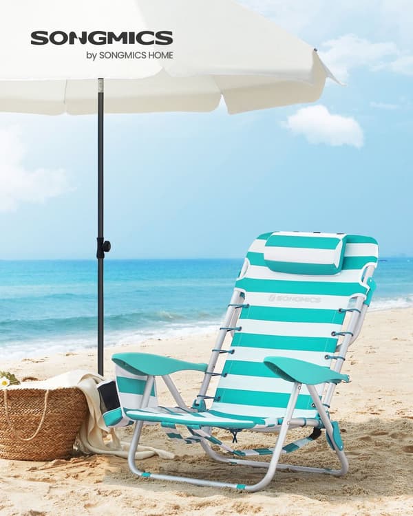 Strandstol, SONGMICS, 68x63x75 cm, Grön-Vit