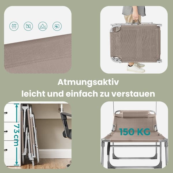 Foldbar lounger - Justerbar afslapestol 53x193x29 cm - Udendørs lounger - Grå