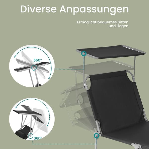 Foldbar solstol - Justerbar avslappnad stol 53x193x29 cm - utomhusstol - grå
