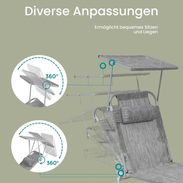 Foldbar solstol - Justerbar avslappnad stol 53x193x29 cm - utomhusstol - grå