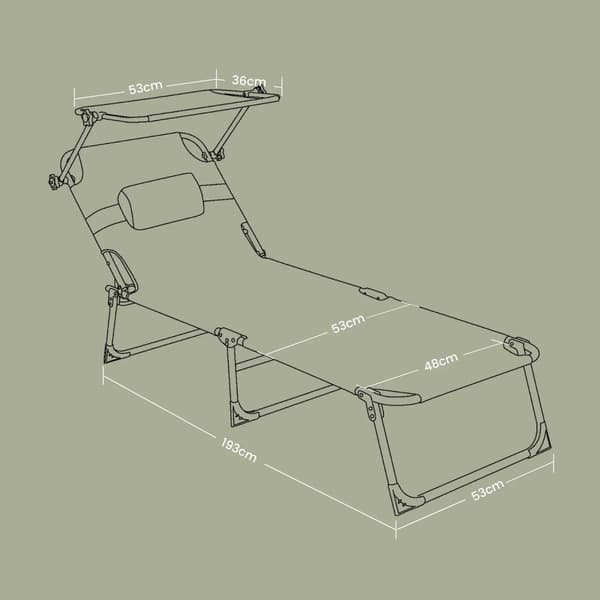 Foldbar solstol - Justerbar avslappnad stol 53x193x29 cm - utomhusstol - grå