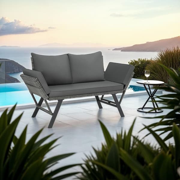 Loungesoffa i konstrotting Sintra med justerbara armstöd, 2i1 - grå