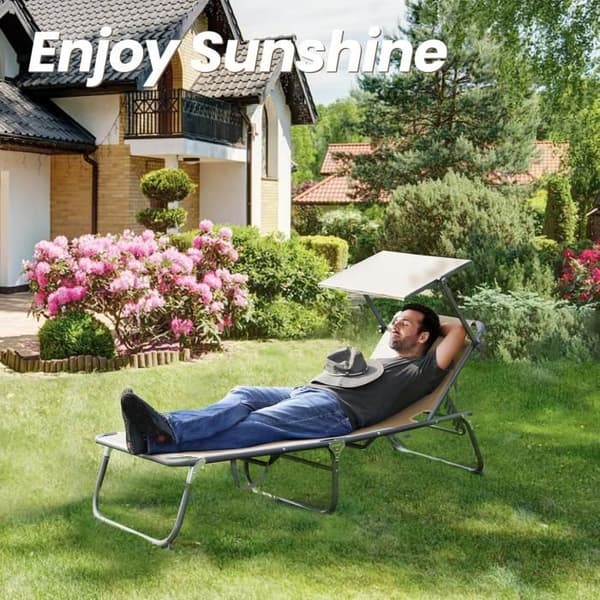 Solsäng med integrerad solskydd och snabbtorkande skum, XXL-format, 200 x 70 cm Beige - Homecall