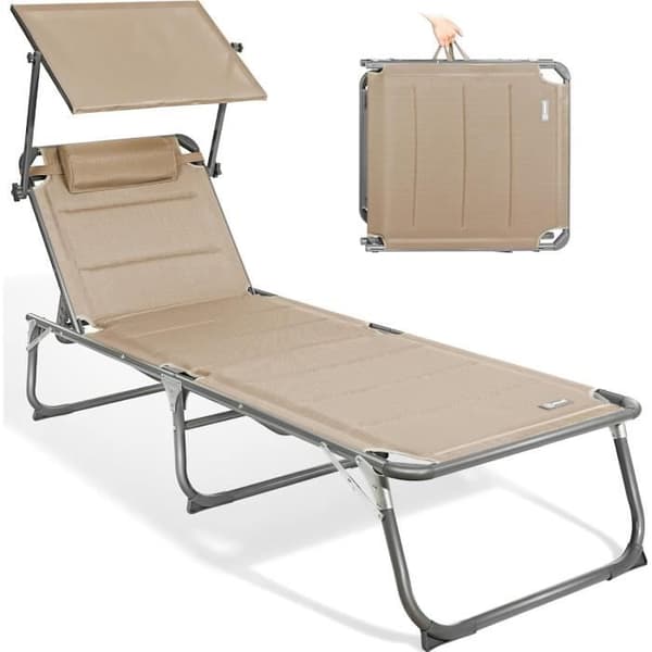 Solsäng med integrerad solskydd och snabbtorkande skum, XXL-format, 200 x 70 cm Beige - Homecall