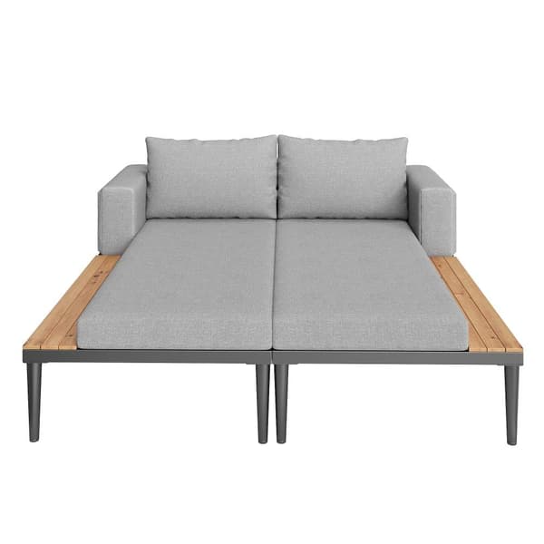 Dubbel bäddsoffa för uteservering 150x140x30cm - Multifunktionell vattentät bäddsoffa - Med hylla - Metall, polyester - Grå