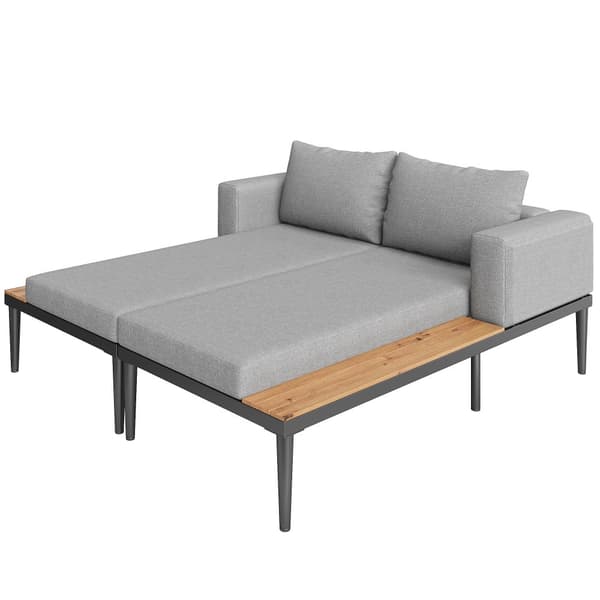 Dobbelt sovesofa til udendørs spisning 150x140x30cm - Multifunktionel vandtæt sovesofa - med hylde - metal, polyester - grå