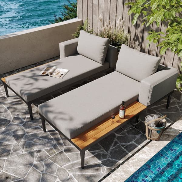 Dubbel bäddsoffa för uteservering 150x140x30cm - Multifunktionell vattentät bäddsoffa - Med hylla - Metall, polyester - Grå
