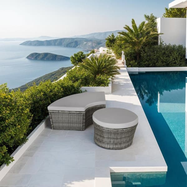 Rund solsäng Santorini i konstrotting - grå