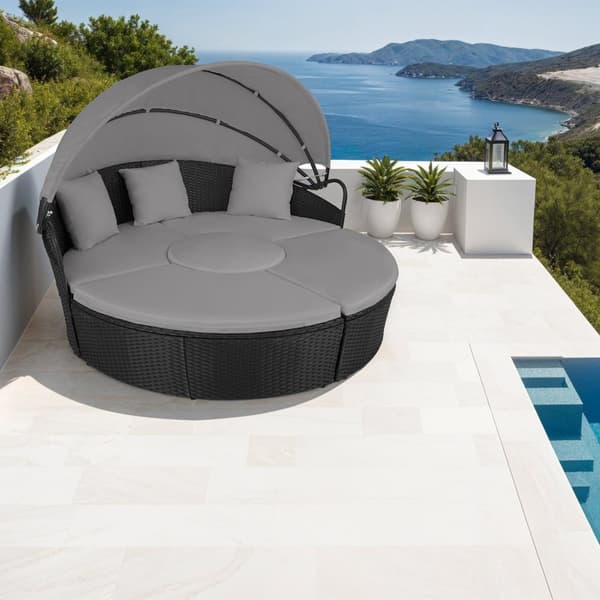 Rund solsäng Santorini i konstrotting - svart