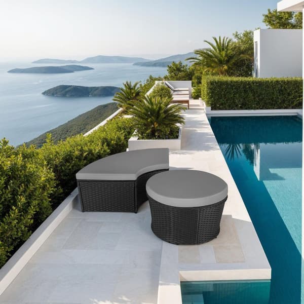 Rund solsäng Santorini i konstrotting - svart