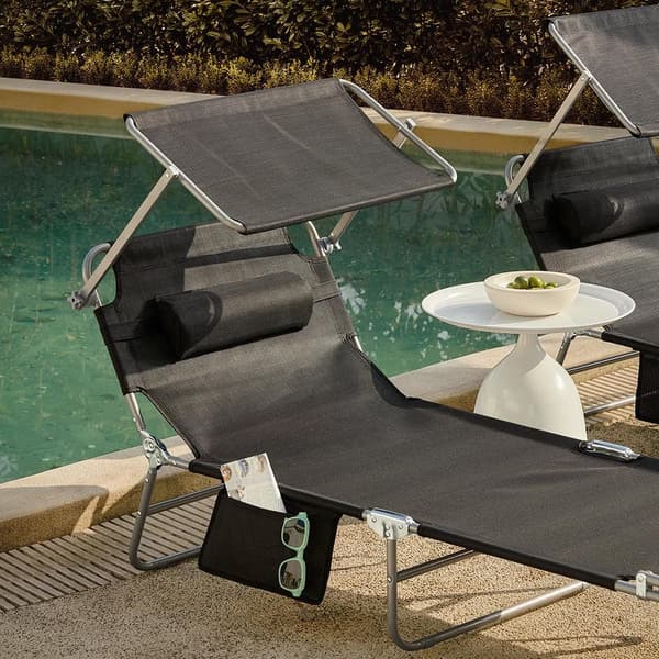 Hopfällbar Lounge Stol, OGS48-SCHx2, 195x63x90 cm, Svart