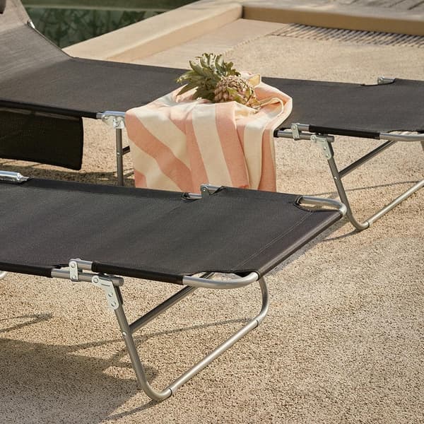Hopfällbar Lounge Stol, OGS48-SCHx2, 195x63x90 cm, Svart