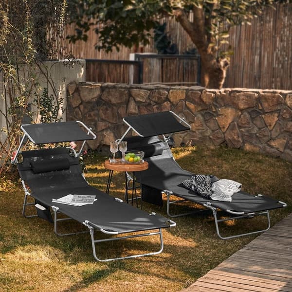 Hopfällbar Lounge Stol, OGS48-SCHx2, 195x63x90 cm, Svart
