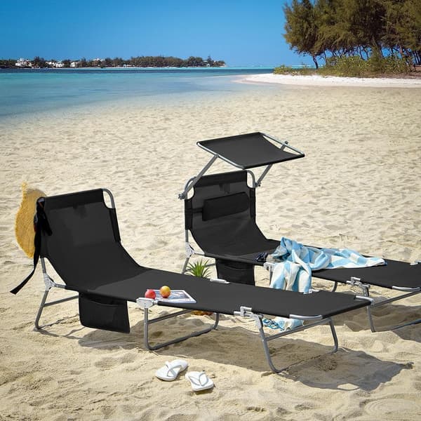 Hopfällbar Lounge Stol, OGS48-SCHx2, 195x63x90 cm, Svart