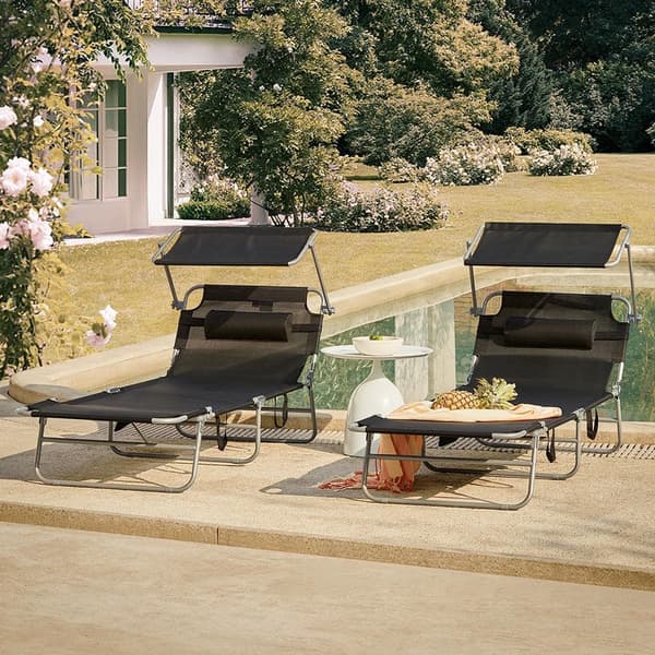 Hopfällbar Lounge Stol, OGS48-SCHx2, 195x63x90 cm, Svart
